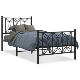 Bed frame with black metal headboard and footboard 75x190 cm by , Beds and slatted bases - Ref: Foro24-376136, Price: 79,44 €...
