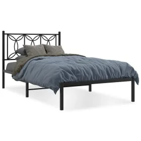 Bed frame with black metal headboard 100x190 cm by , Beds and slatted bases - Ref: Foro24-376122, Price: 67,38 €, Discount: %