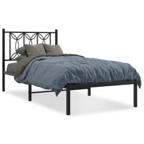 Bed frame with black metal headboard 90x190 cm by , Beds and slatted bases - Ref: Foro24-376120, Price: 67,03 €, Discount: %