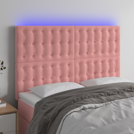 Cabecero con luces LED terciopelo rosa 144x5x118/128 cm
