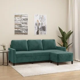 Dreisitzer-Sofa mit dunkelgrünem Samt-Hocker, 180 cm. von , Sofas - Ref: Foro24-3201057, Preis: 325,54 €, Rabatt: %