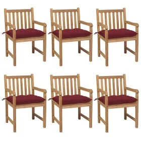 Garden chairs 6 units solid teak wood with red wine cushions by , Garden chairs - Ref: Foro24-3073055, Price: 976,58 €, Disco...