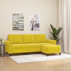 Sofá de 3 plazas con taburete terciopelo amarillo 180 cm de , Sofás - Ref: Foro24-3201221, Precio: 326,03 €, Descuento: %