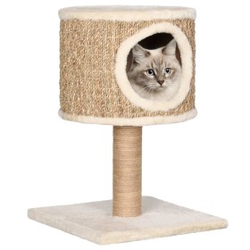 Árbol para gatos con casa y poste rascador 52 cm hierba marina