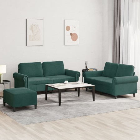 Dreiteiliges Sofaset mit dunkelgrünen Samtkissen. von , Sofas - Ref: Foro24-3202222, Preis: 602,37 €, Rabatt: %