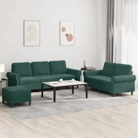 Set of sofas with 3 dark green velvet cushions by , Sofas - Ref: Foro24-3202262, Price: 615,39 €, Discount: %
