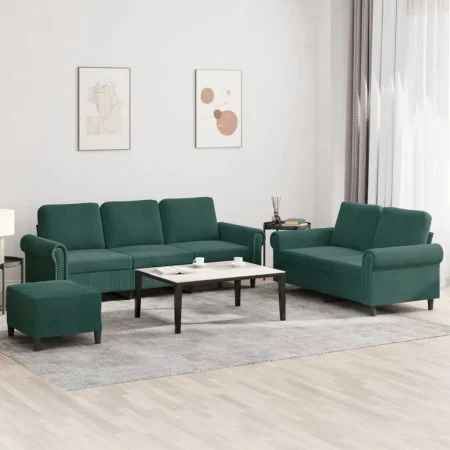 Set of sofas with 3 dark green velvet cushions by , Sofas - Ref: Foro24-3202262, Price: 615,39 €, Discount: %