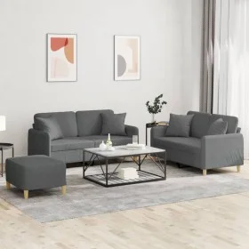 Juego de sofás con cojines 3 piezas tela gris oscuro by , Sofas - Ref: Foro24-3202111, Price: 513,05 €, Discount: %