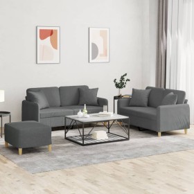 Juego de sofás con cojines 3 piezas tela gris oscuro by , Sofas - Ref: Foro24-3202111, Price: 520,29 €, Discount: %