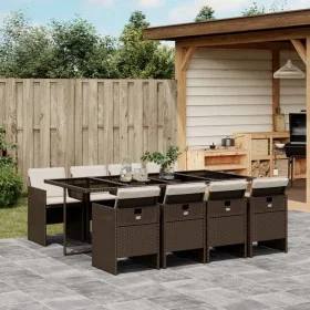 Essgruppe für den Garten, 9-teilig, mit braunen Kissen aus synthetischem Rattan. von , Gartensets - Ref: Foro24-3210561, Prei...