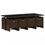 Set comedor para jardín 9 pzas y cojines ratán sintético marrón