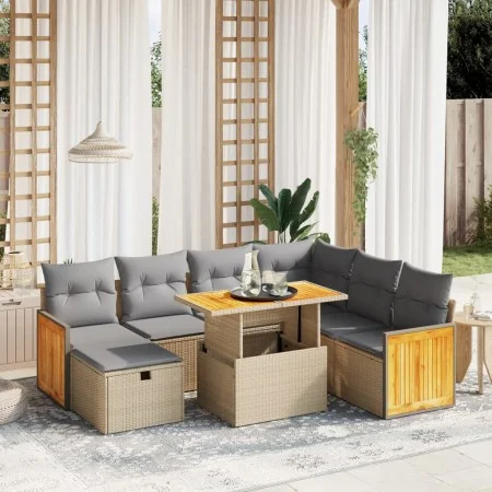 Juego de sofás de jardín con cojines beige 8 pzas ratán PE by , Garden sets - Ref: Foro24-3276265, Price: 543,79 €, Discount: %