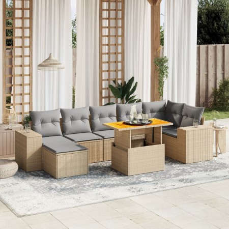 Juego de sofás de jardín con cojines beige 8 pzas ratán PE by , Garden sets - Ref: Foro24-3275936, Price: 539,42 €, Discount: %
