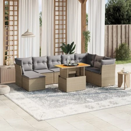 Gartensofa-Set, 9-teilig, mit Kissen, aus synthetischem Rattan in Beige. von , Gartensets - Ref: Foro24-3270975, Preis: 564,3...