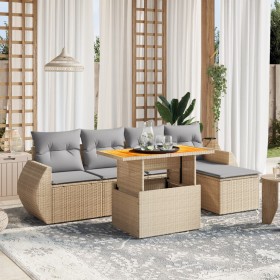 Juego de sofás jardín con cojines 6 pzas ratán sintético beige by , Garden sets - Ref: Foro24-3272172, Price: 398,49 €, Disco...