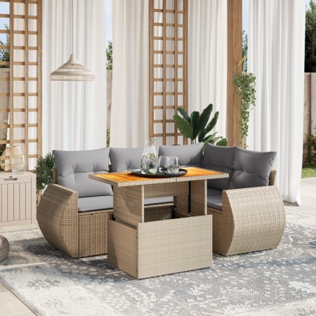 Gartensofa-Set mit 5-teiligen Kissen aus synthetischem Rattan in Beige. von , Gartensets - Ref: Foro24-3272179, Preis: 380,12...