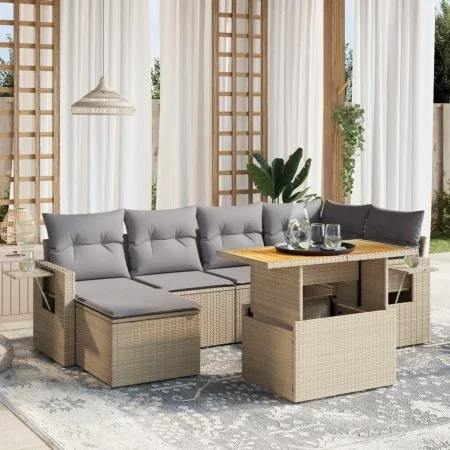Set sofás de jardín 7 piezas y cojines ratán sintético beige by , Garden sets - Ref: Foro24-3271857, Price: 467,65 €, Discoun...