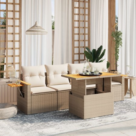 Juego de sofás jardín con cojines 5 pzas ratán sintético beige by , Garden sets - Ref: Foro24-3273396, Price: 397,46 €, Disco...