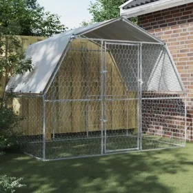 Jaula para perros con techo y puerta acero galvanizado plateado by , Dog kennels - Ref: Foro24-3294908, Price: 206,21 €, Disc...