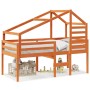 Hochbett mit massivem Kiefernholzdach in brauner Wachsfarbe 90x190 cm. von , Betten und Lattenroste - Ref: Foro24-3281982, Pr...