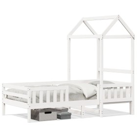 Bettgestell mit Dach aus weißem Kiefernholz 100x200 cm von , Betten und Lattenroste - Ref: Foro24-3282157, Preis: 207,01 €, R...