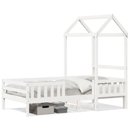Bed frame with white pine wood roof 100x200 cm by , Beds and slatted bases - Ref: Foro24-3282157, Price: 204,27 €, Discount: %