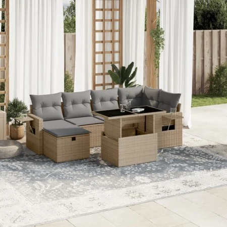 Set sofás de jardín 7 piezas y cojines ratán sintético beige by , Garden sets - Ref: Foro24-3274979, Price: 479,90 €, Discoun...