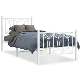 Metal bed frame with white headboard and footboard 90x190 cm by , Beds and slatted bases - Ref: Foro24-376187, Price: 87,94 €...