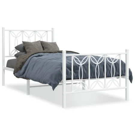 Metal bed frame with white headboard and footboard 90x190 cm by , Beds and slatted bases - Ref: Foro24-376187, Price: 87,94 €...