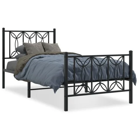 Bed frame with black metal headboard and footboard 90x200 cm by , Beds and slatted bases - Ref: Foro24-376139, Price: 100,12 ...