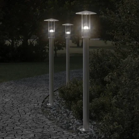 Bodenlampe für den Außenbereich aus silbernem Edelstahl, 100 cm. von , Außenbeleuchtung - Ref: Foro24-4006351, Preis: 48,63 €...