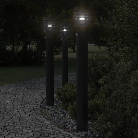 Lámparas de suelo exterior con sensor 3 uds acero negro 110 cm by , Outdoor lighting - Ref: Foro24-4006372, Price: 156,74 €, ...