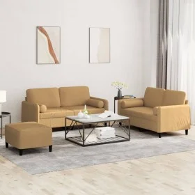 Dreiteiliges Sofaset mit braunen Samtkissen. von , Sofas - Ref: Foro24-3202011, Preis: 499,13 €, Rabatt: %