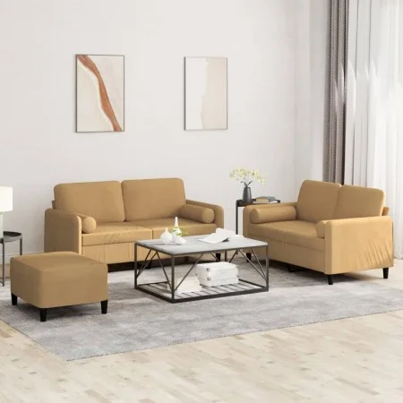 Dreiteiliges Sofaset mit braunen Samtkissen. von , Sofas - Ref: Foro24-3202011, Preis: 507,45 €, Rabatt: %