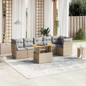 Gartensofagarnitur 7-teilig mit Kissen aus synthetischem Rattan in Beige. von , Gartensets - Ref: Foro24-3270842, Preis: 465,...