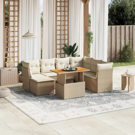 Garden sofa set with beige cushions, 8 pieces, PE rattan. by , Garden sets - Ref: Foro24-3270953, Price: 554,62 €, Discount: %