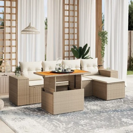 Gartensofa-Set mit 6-teiligen Kissen aus synthetischem Rattan in Beige. von , Gartensets - Ref: Foro24-3272612, Preis: 442,87...