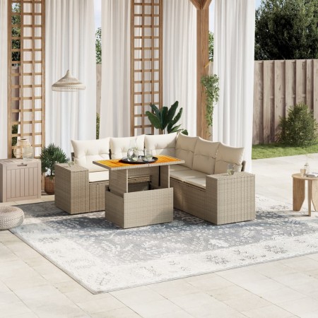 Garden sofa set with 6-piece synthetic rattan beige cushions by , Garden sets - Ref: Foro24-3272633, Price: 461,31 €, Discoun...