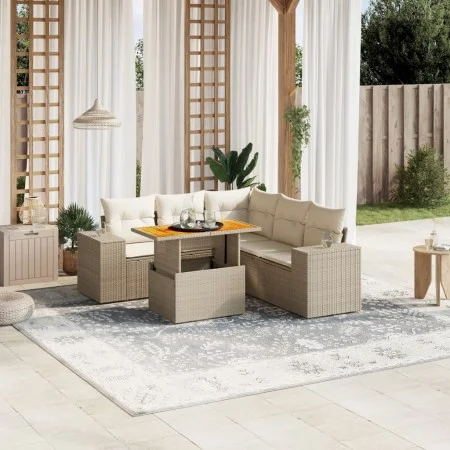 Garden sofa set with 6-piece synthetic rattan beige cushions by , Garden sets - Ref: Foro24-3272633, Price: 485,43 €, Discoun...