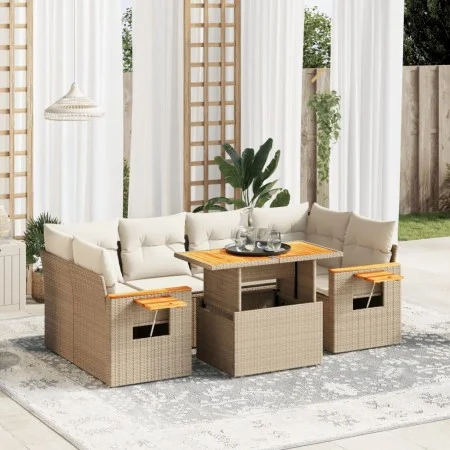 Set sofás de jardín 7 piezas y cojines ratán sintético beige de , Conjuntos de jardín - Ref: Foro24-3273417, Precio: 567,55 €...