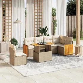 Set of 7-piece garden sofas and beige synthetic rattan cushions by , Garden sets - Ref: Foro24-3273984, Price: 511,31 €, Disc...