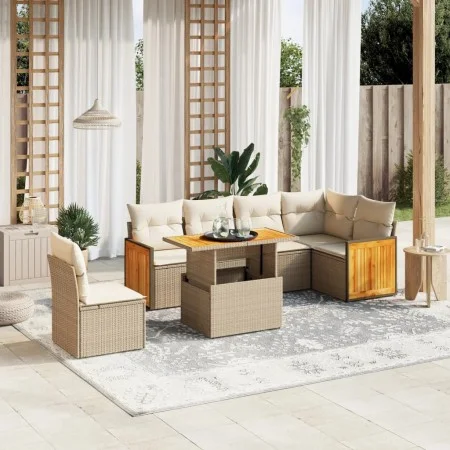 Set sofás de jardín 7 piezas y cojines ratán sintético beige de , Conjuntos de jardín - Ref: Foro24-3273984, Precio: 511,31 €...
