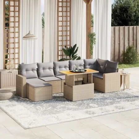 Garden sofa set with beige cushions, 8 pieces, PE rattan. by , Garden sets - Ref: Foro24-3275600, Price: 531,44 €, Discount: %