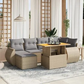 Set of 7-piece garden sofas and beige synthetic rattan cushions by , Garden sets - Ref: Foro24-3275817, Price: 497,90 €, Disc...