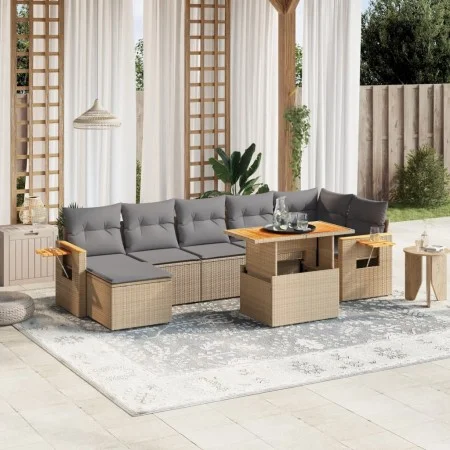 Garden sofa set with beige cushions, 8 pieces, PE rattan. by , Garden sets - Ref: Foro24-3273628, Price: 536,74 €, Discount: %