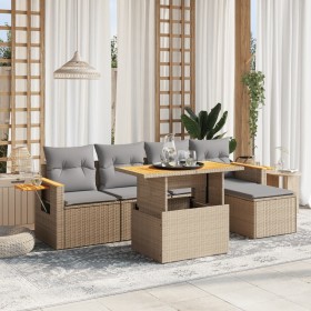 Garden sofa set with 6-piece synthetic rattan beige cushions by , Garden sets - Ref: Foro24-3273495, Price: 388,41 €, Discoun...