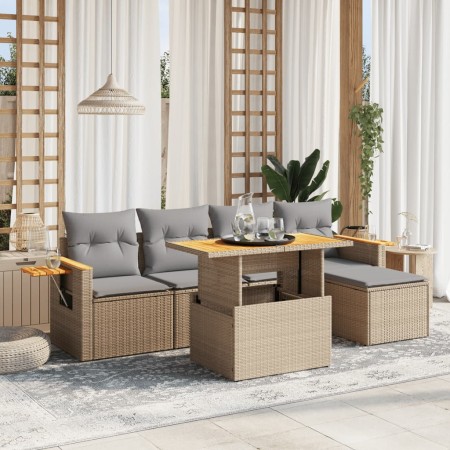 Garden sofa set with 6-piece synthetic rattan beige cushions by , Garden sets - Ref: Foro24-3273495, Price: 388,41 €, Discoun...
