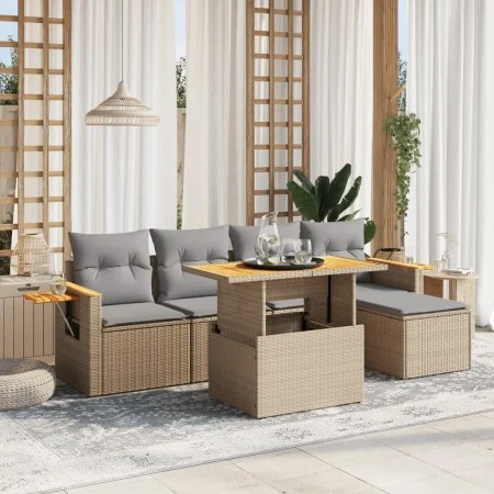 Gartensofa-Set mit 6-teiligen Kissen aus synthetischem Rattan in Beige. von , Gartensets - Ref: Foro24-3273495, Preis: 402,19...