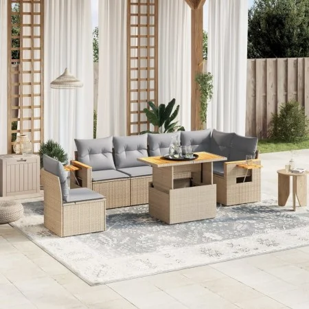 Set of 7-piece garden sofas and beige synthetic rattan cushions by , Garden sets - Ref: Foro24-3273544, Price: 494,04 €, Disc...
