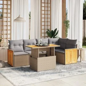 Garden sofa set with 6-piece synthetic rattan beige cushions by , Garden sets - Ref: Foro24-3273950, Price: 434,57 €, Discoun...